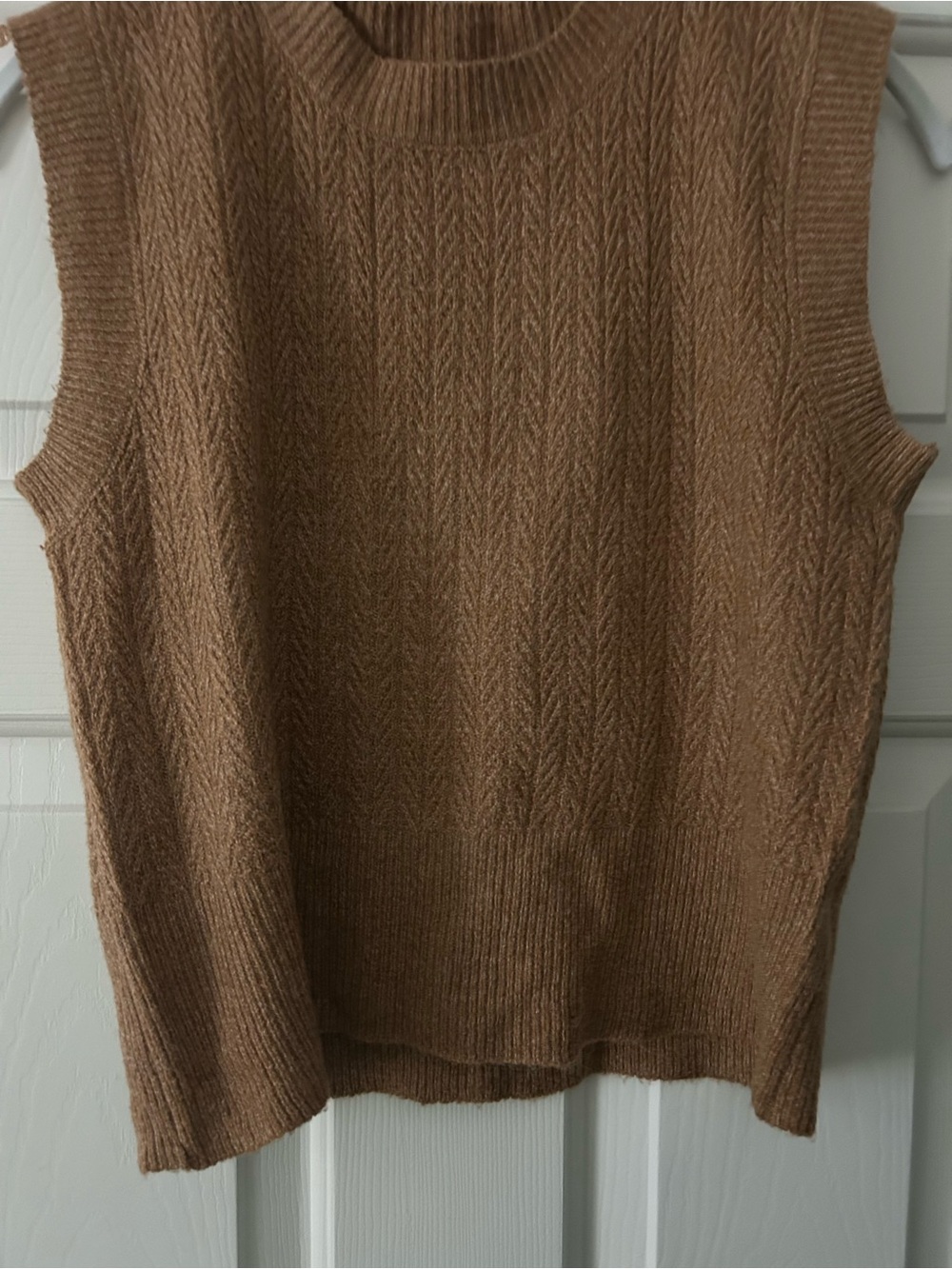 Pink Rose Camel Brown Sleeveless Crewneck Sweater Vest